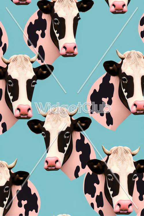 Fun Cow Faces on Blue Background