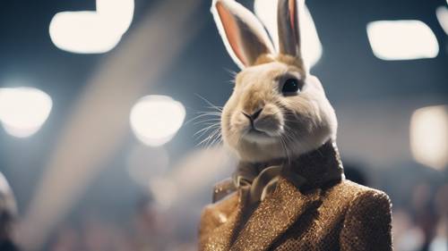 A rabbit supermodel striking a pose on a high-fashion runway. Ταπετσαρία [78f5f68580c74197ab5c]