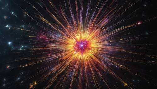 An image of a hyper-luminous starburst galaxy with bright colors popping against a deep, black backdrop.