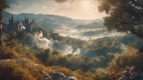 The dreamy vista of a smoke-graced landscape in a fantasy realm.