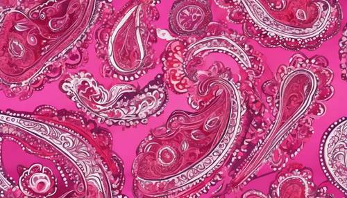 Bezszwowa pętla eleganckich wzorów paisley, pomalowana na żywy, intensywny róż.