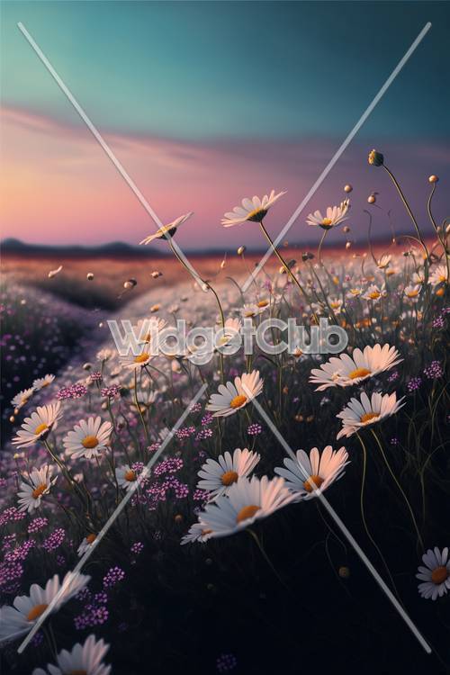 Sunset Daisies in the Field