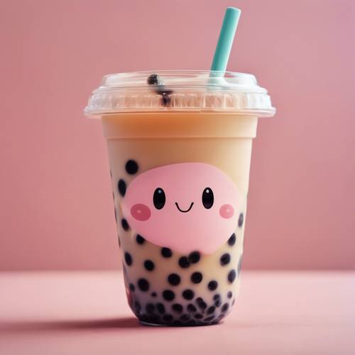 A photo-realistic bubble tea, brimming with shiny bobas - giving a cute wink.