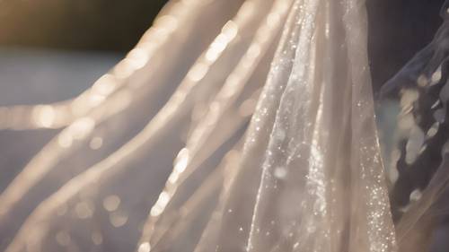 Свадебная фата, усыпанная белыми блестками, отражающими мягкий полуденный солнечный свет.