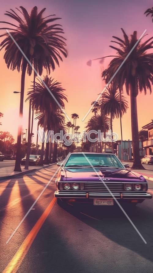 Sunset Drive with Vintage Car