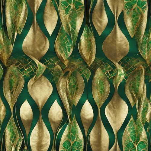 Exotic pattern adorned with metallic gold and green hues, seamlessly repeating. Tapeta na zeď [c6d3eb199c67413bac03]