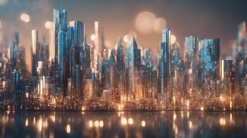 The ethereal skyline of a city made entirely of translucent crystal.