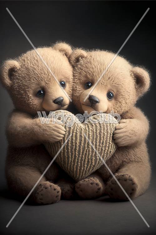 Cute Teddy Bears Holding a Heart