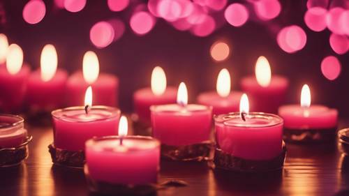 Lilin dengan aroma cherry dan warna pink, memancarkan cahaya hangat dan nyaman.