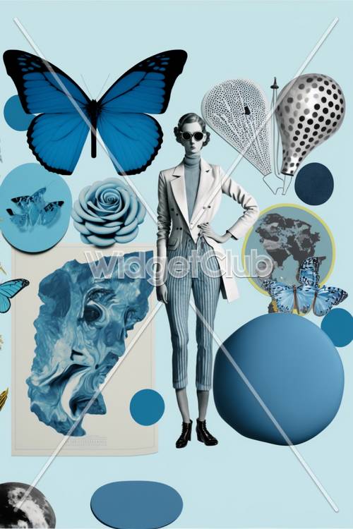 Elegante collage azul y blanco