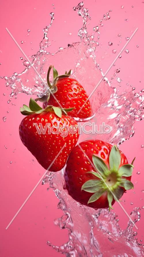 Splashy Strawberries on Pink Tapeta [d5c9b41db6054a6e9c4b]