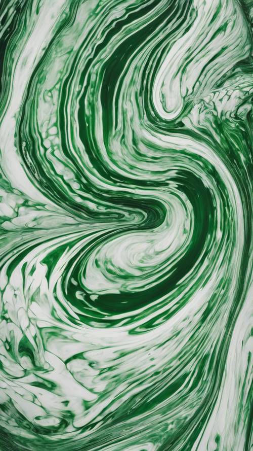 Ein abstraktes grün-weißes Wirbelmuster, das an marmoriertes Papier erinnert