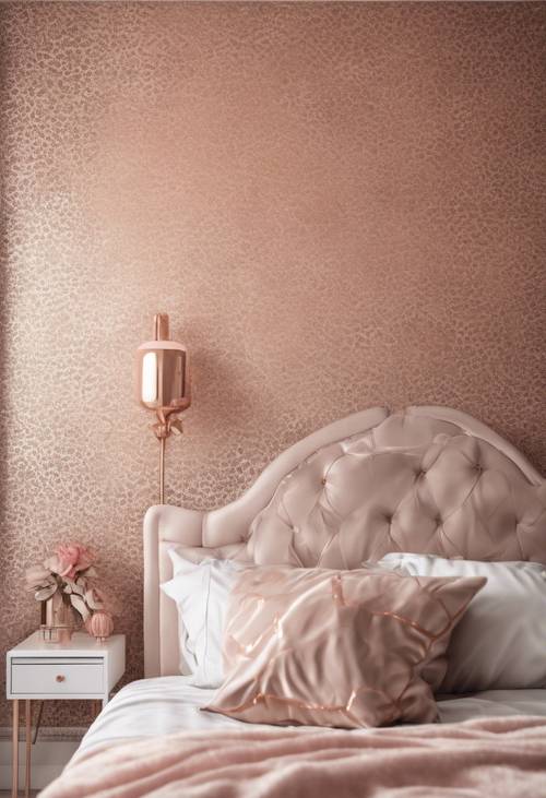 Quarto de adolescente decorado com papel de parede com estampa de chita em ouro rosa Papel de parede [3792ec4063ff4339a221]