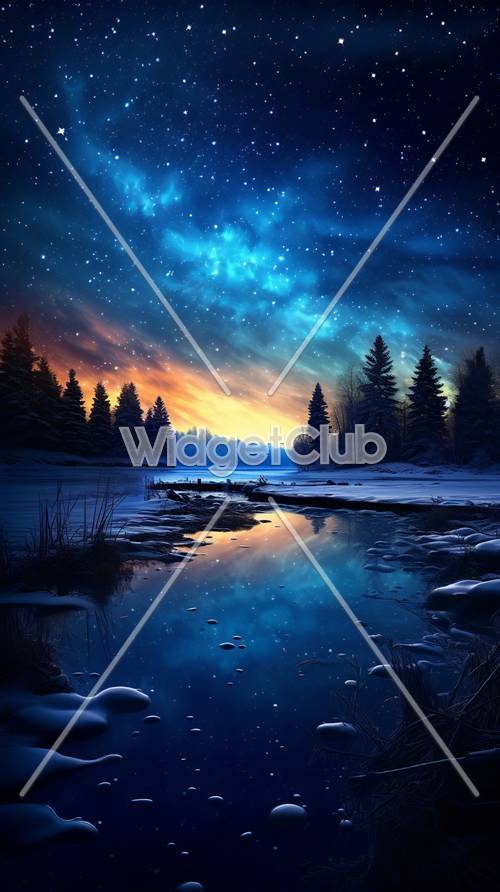 ליל כוכבים מעל אגם יער קפוא