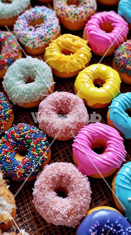 Exibição de donuts coloridos