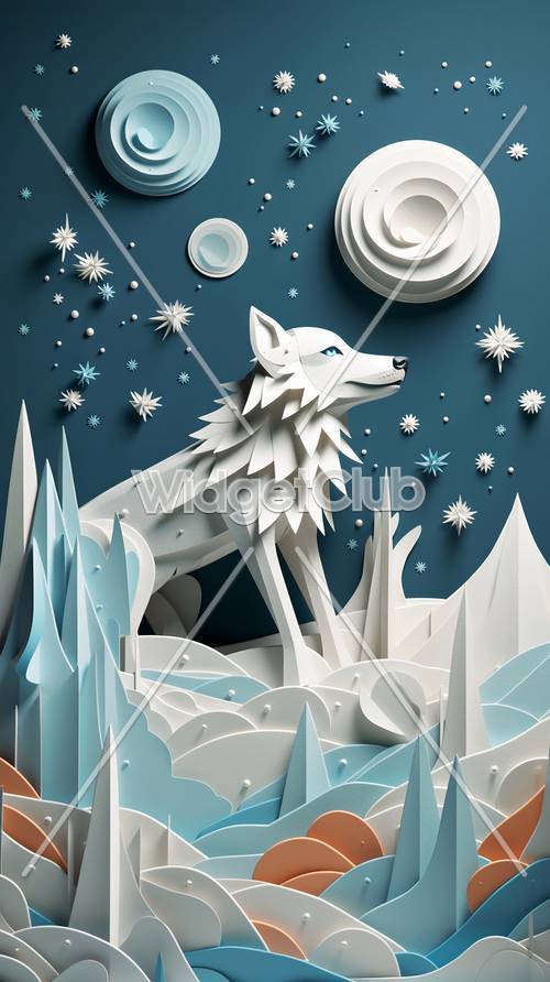 Paper Craft Style Winter Fox Scene