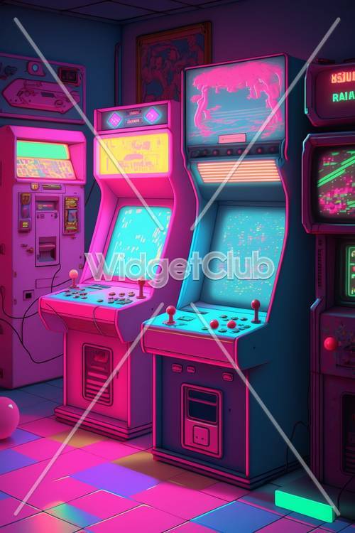 Colorful Retro Arcade Game Machines