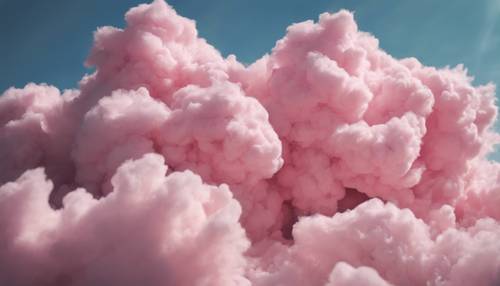 A pink rainbow appearing in the fluff of a cotton candy cloud.