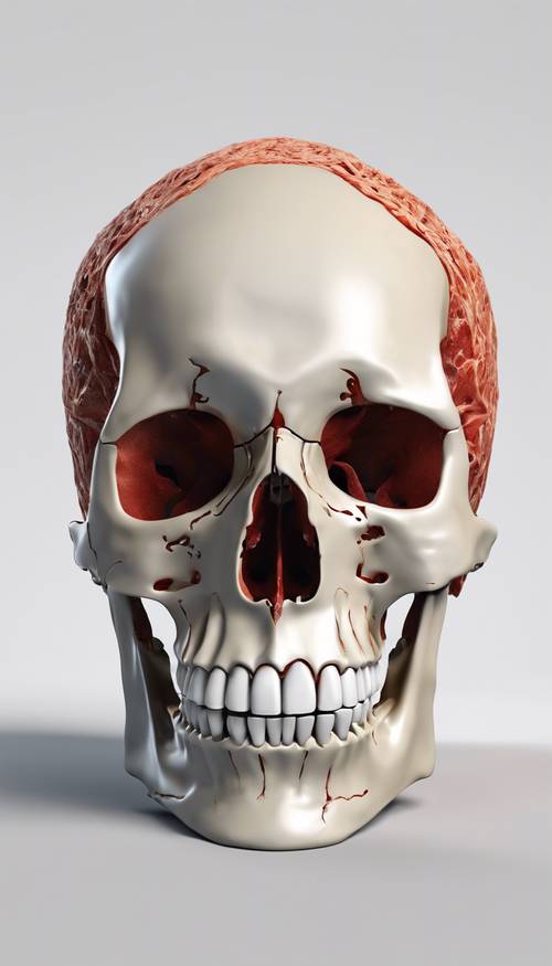 A vibrant 3D model of a human skull on a crisp white background.