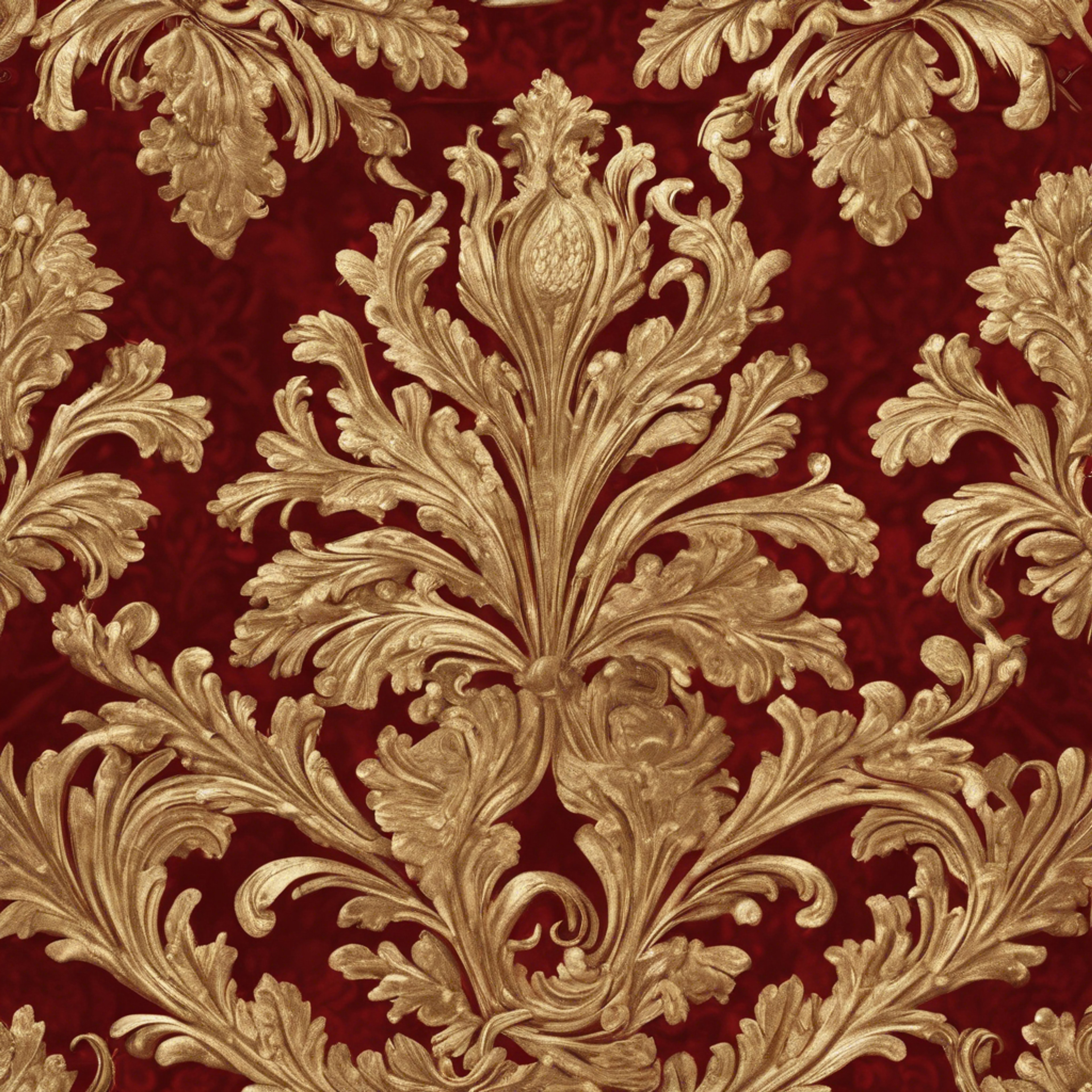 A dramatic seamless design of antique gold damask on a canvas of cardinal red velvet. Kertas dinding[ac0bd922427a4985975e]