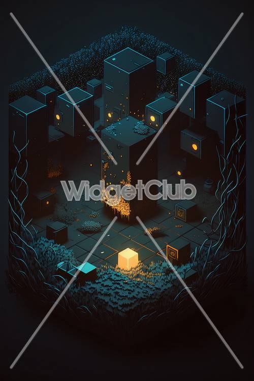 Glowing Blue Cube in a Mysterious Forest