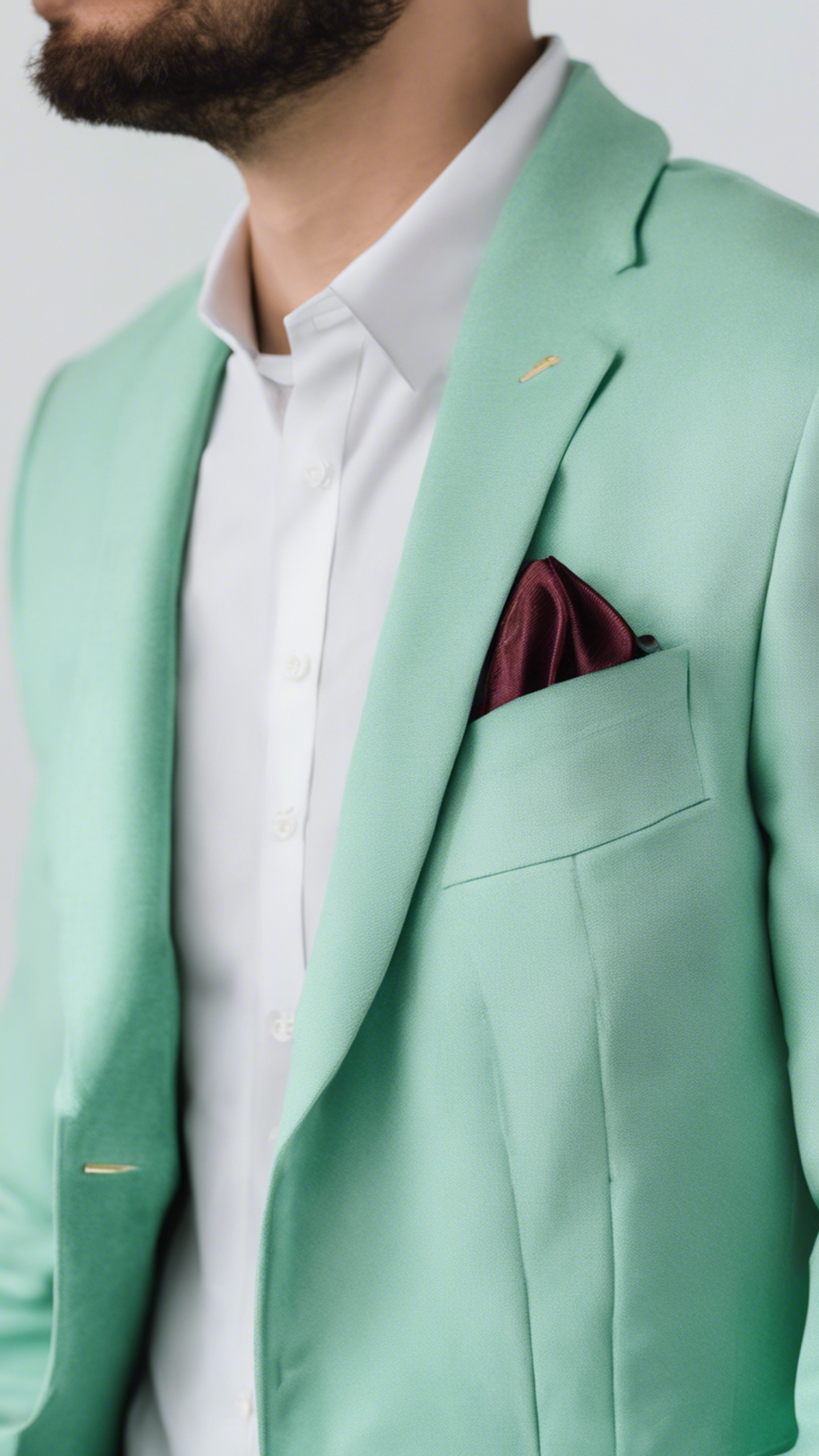 A stunning mint green preppy style blazer hanging against a white background. Wallpaper[3731070bd3ce4d88a3e1]