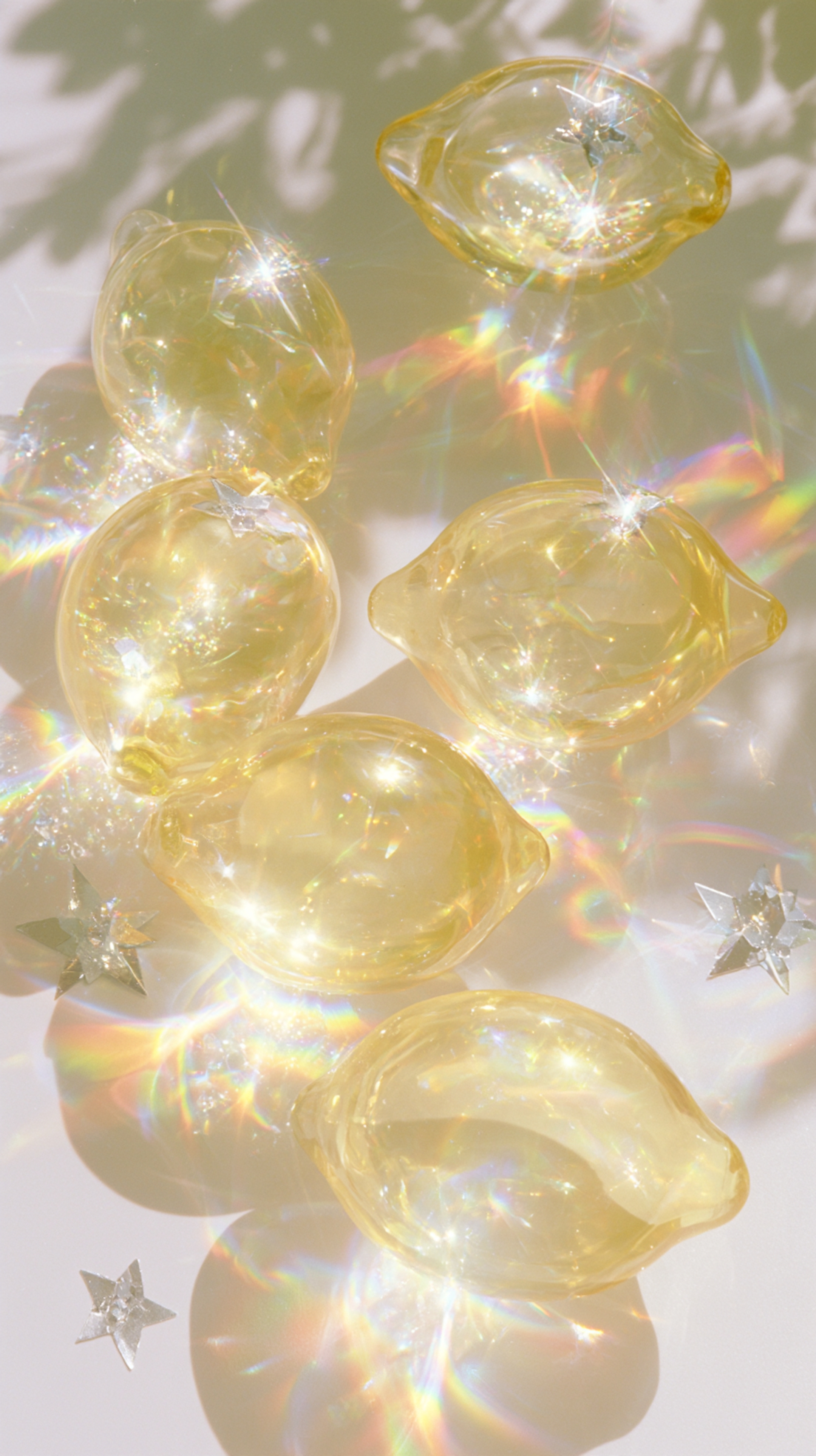 Shiny yellow lemons and silver stars with rainbow light reflections טפט[9aad7d15a3b34d499d27]