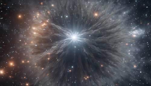 A giant grey star, on the brink of supernova, in a deep space setting.