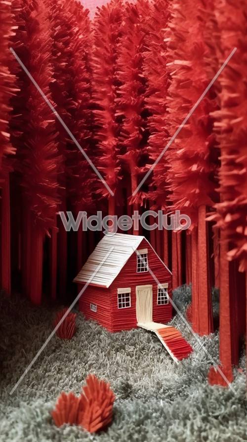 Casa Vermelha em uma Floresta Mágica