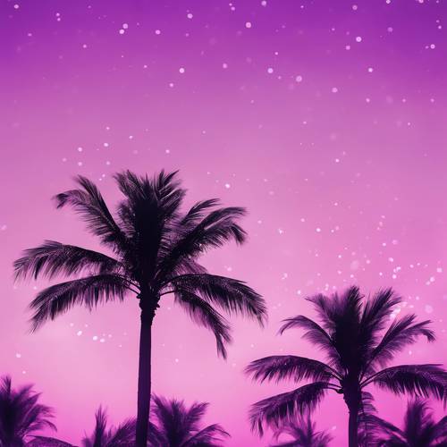 Ein Grafikdesign mit der metallisch-violetten Silhouette einer schlanken Palme vor einem Hintergrund im minimalistischen Stil.