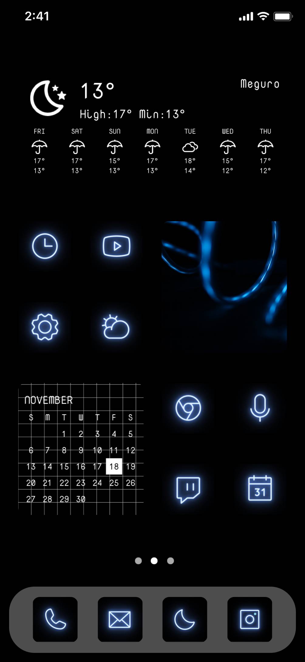 Blue Neon home screen theme ホーム画面カスタマイズ