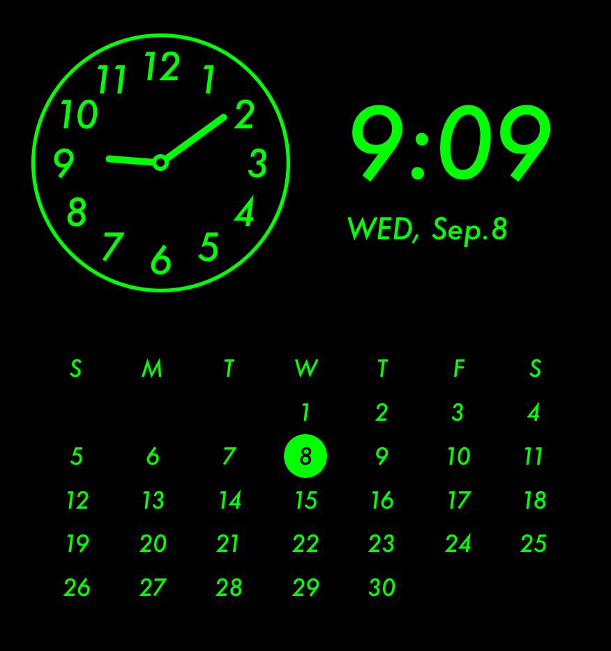 Green neon widget時計ウィジェット[9W9uW7jXYtvX28FPnu3h]