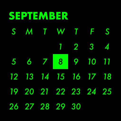 Green neon widget Kalendář Nápady na widgety[4BjaStyBVSKdNj3Vmmjo]