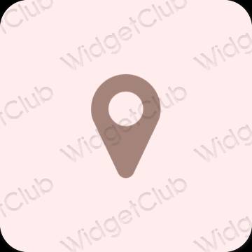 Естетичен пастелно розово Map икони на приложения