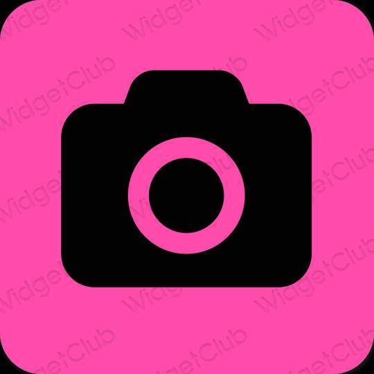Estetic roz neon Camera pictogramele aplicației