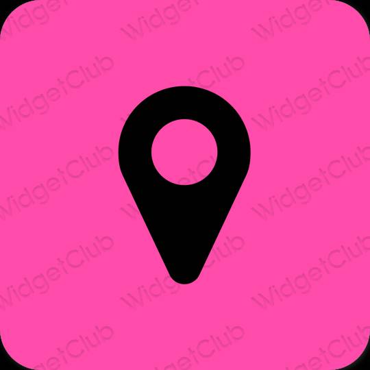 Estético Rosa neon Google Map ícones de aplicativos