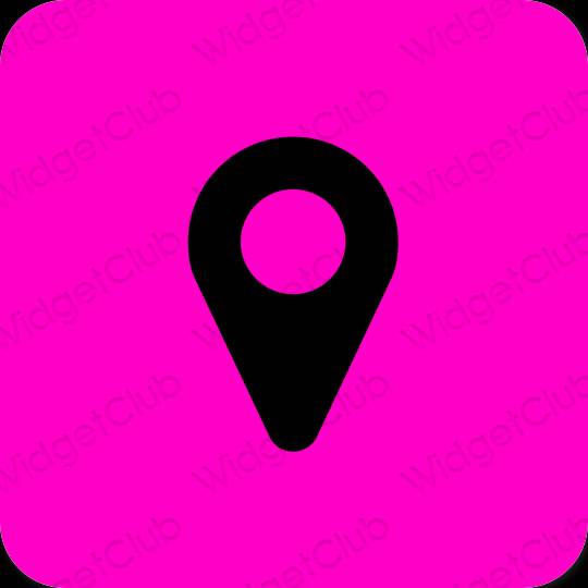 Естетичен неоново розово Google Map икони на приложения