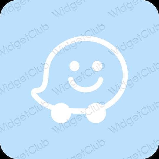 אֶסתֵטִי כחול פסטל Waze סמלי אפליקציה