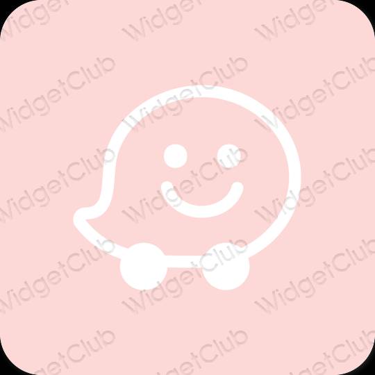 אֶסתֵטִי ורוד פסטל Waze סמלי אפליקציה