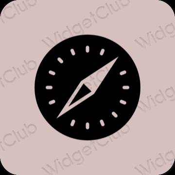 Estetický pastelově růžová Safari ikony aplikací