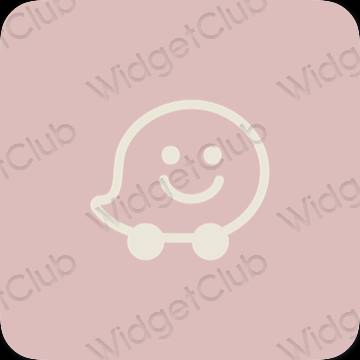 Aesthetic pastel pink Waze app icons