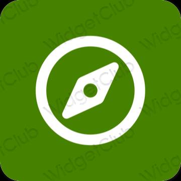 Esztétika zöld Safari alkalmazás ikonok