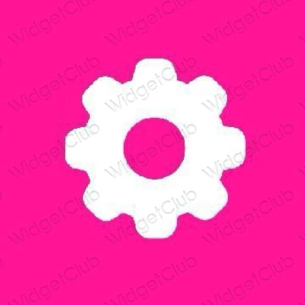 Estetik neon merah jambu Settings ikon aplikasi