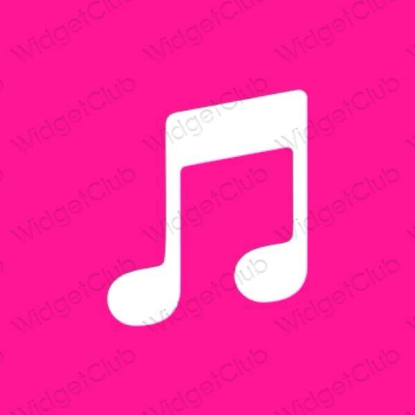 Estetik neon merah jambu Music ikon aplikasi