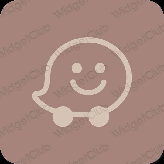 Estético Castanho Waze ícones de aplicativos