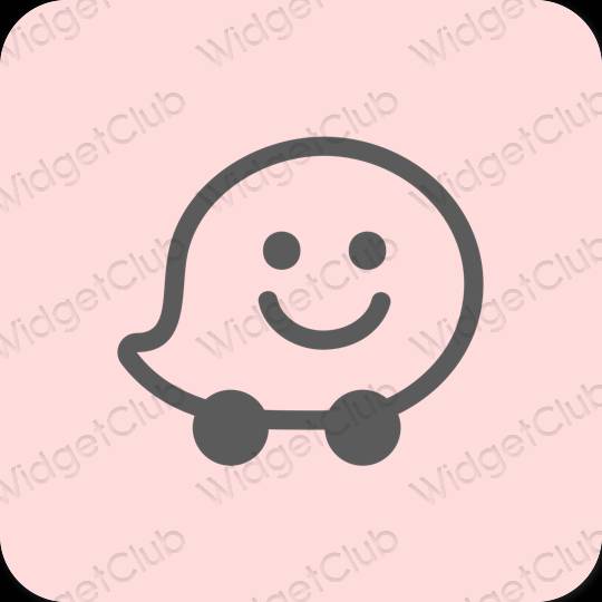 Estetsko pastelno roza Waze ikone aplikacij