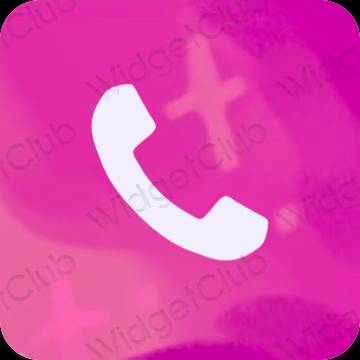 Естетичен неоново розово Phone икони на приложения