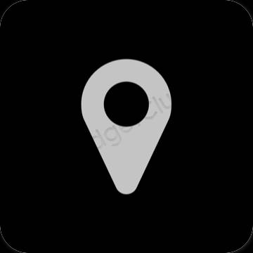 Esteettinen musta Google Map sovelluskuvakkeet