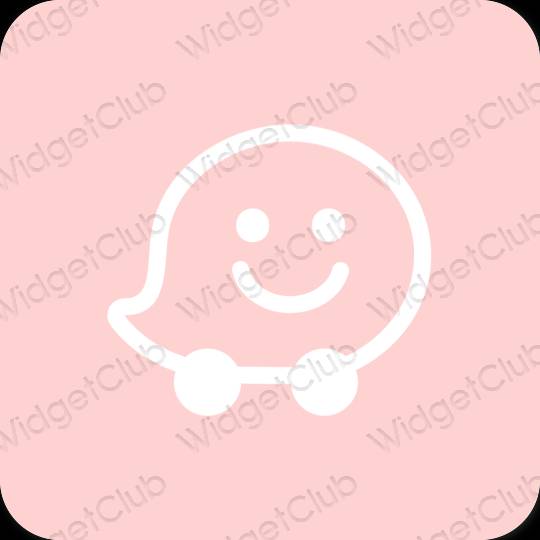 Estetik merah jambu Waze ikon aplikasi