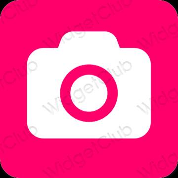 Estetis neon merah muda Camera ikon aplikasi